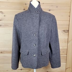 L.L.Bean Brown Herringbone Wool Silk Blend Blazer Women's Size Large‎